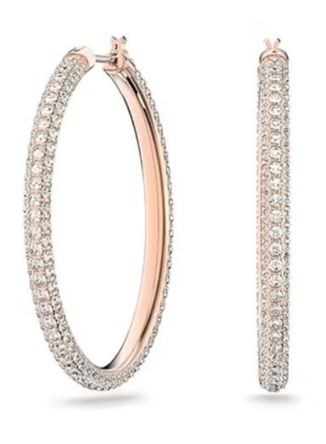Swan Rose Gold-Tone Crystal Paved Oval Hoop Earrings