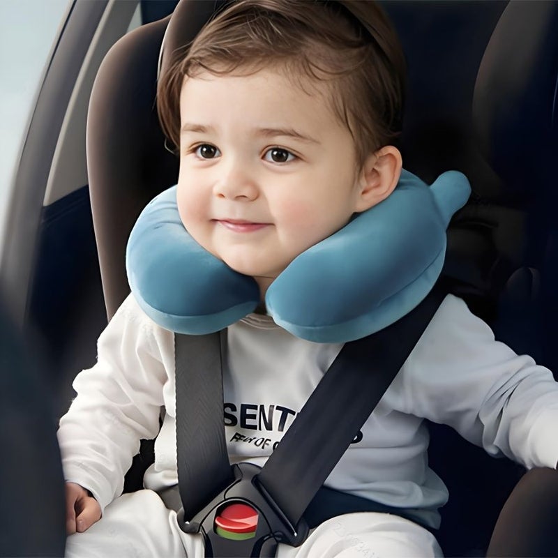 Blue Portable Travel Pillow for Kids Stroller Car Seat Airplane - Image 1