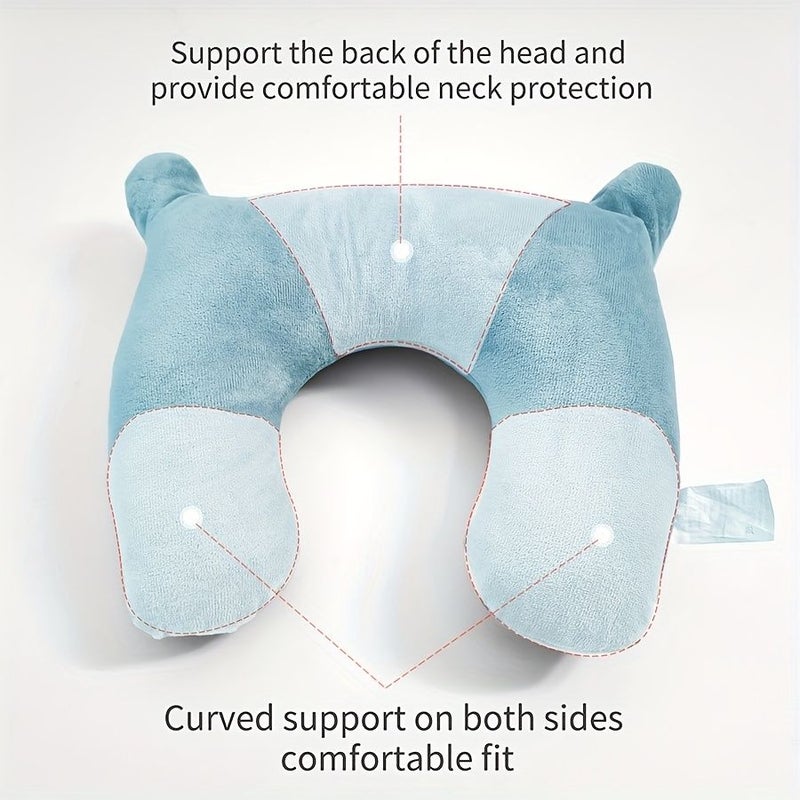 Blue Portable Travel Pillow for Kids Stroller Car Seat Airplane - Image 4