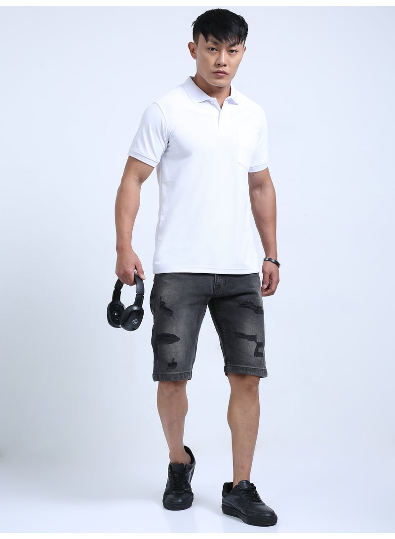 DUJE "Men's White Polo T-Shirt | Premium Stretchable Lycra | 240 GSM Textured Knit | Smart Fit & Comfort Wear" - Image 5