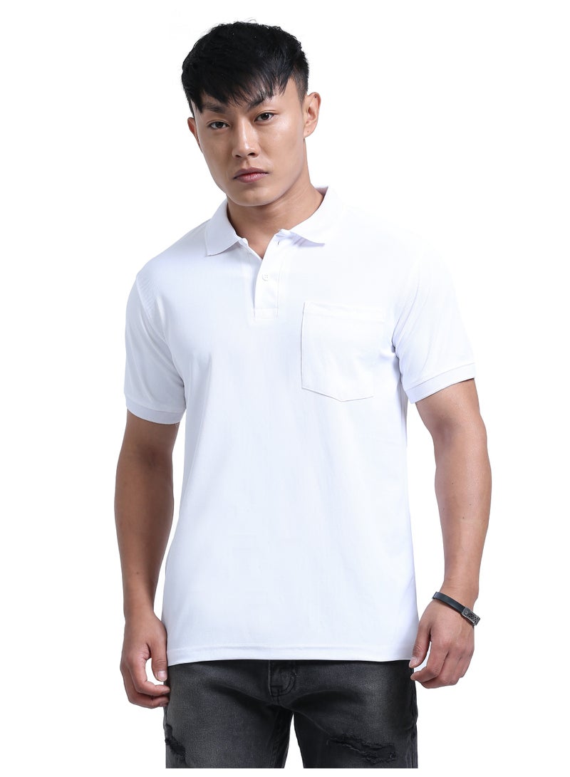 DUJE "Men's White Polo T-Shirt | Premium Stretchable Lycra | 240 GSM Textured Knit | Smart Fit & Comfort Wear" - Image 1