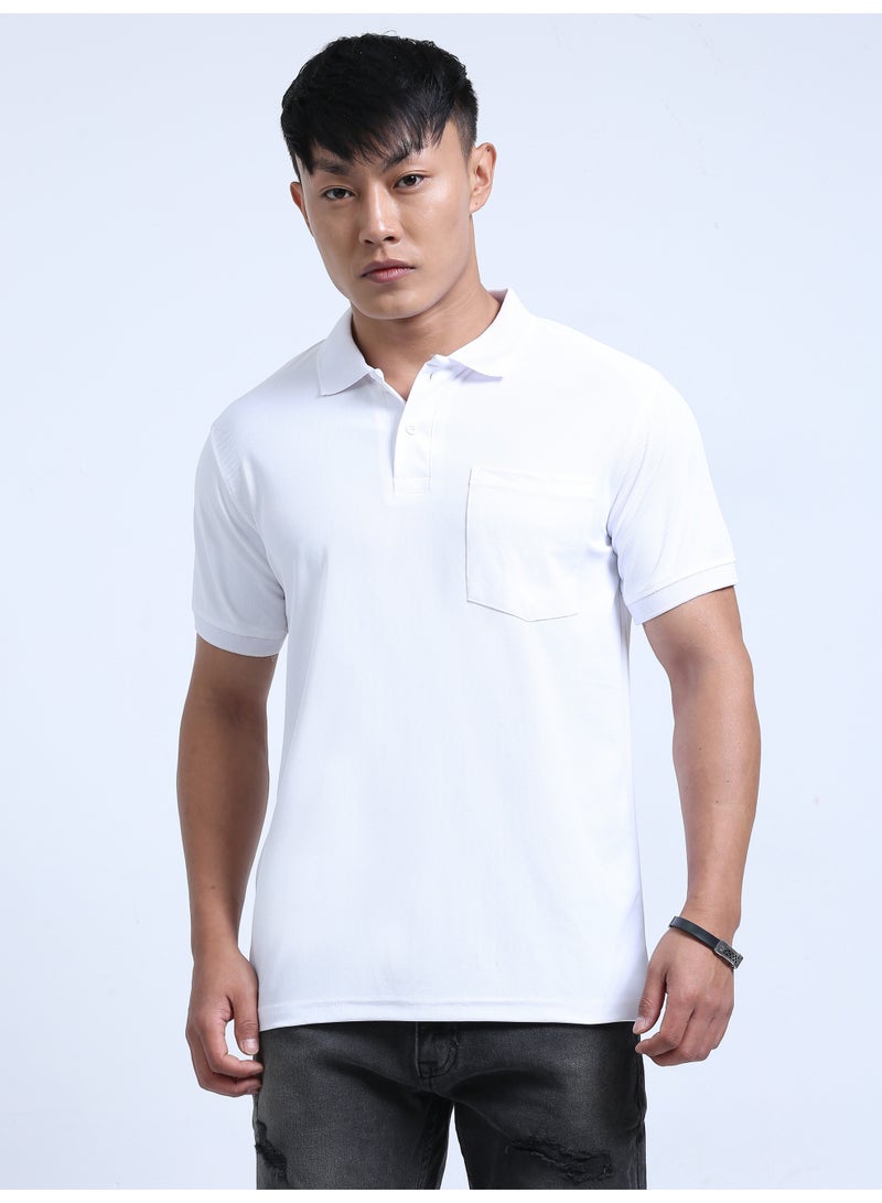 DUJE "Men's White Polo T-Shirt | Premium Stretchable Lycra | 240 GSM Textured Knit | Smart Fit & Comfort Wear" - Image 2