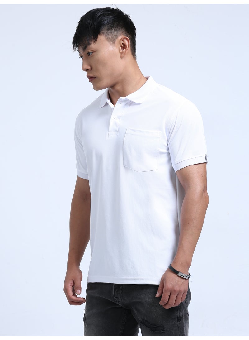 DUJE "Men's White Polo T-Shirt | Premium Stretchable Lycra | 240 GSM Textured Knit | Smart Fit & Comfort Wear" - Image 3