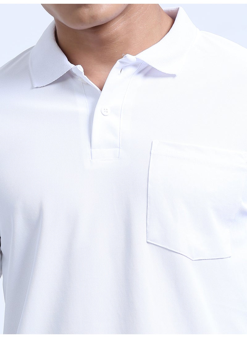 DUJE "Men's White Polo T-Shirt | Premium Stretchable Lycra | 240 GSM Textured Knit | Smart Fit & Comfort Wear" - Image 4