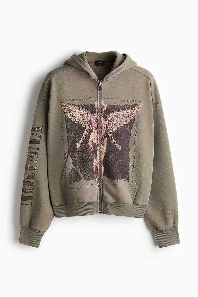 Oversized Fit Printed zip-through hoodie