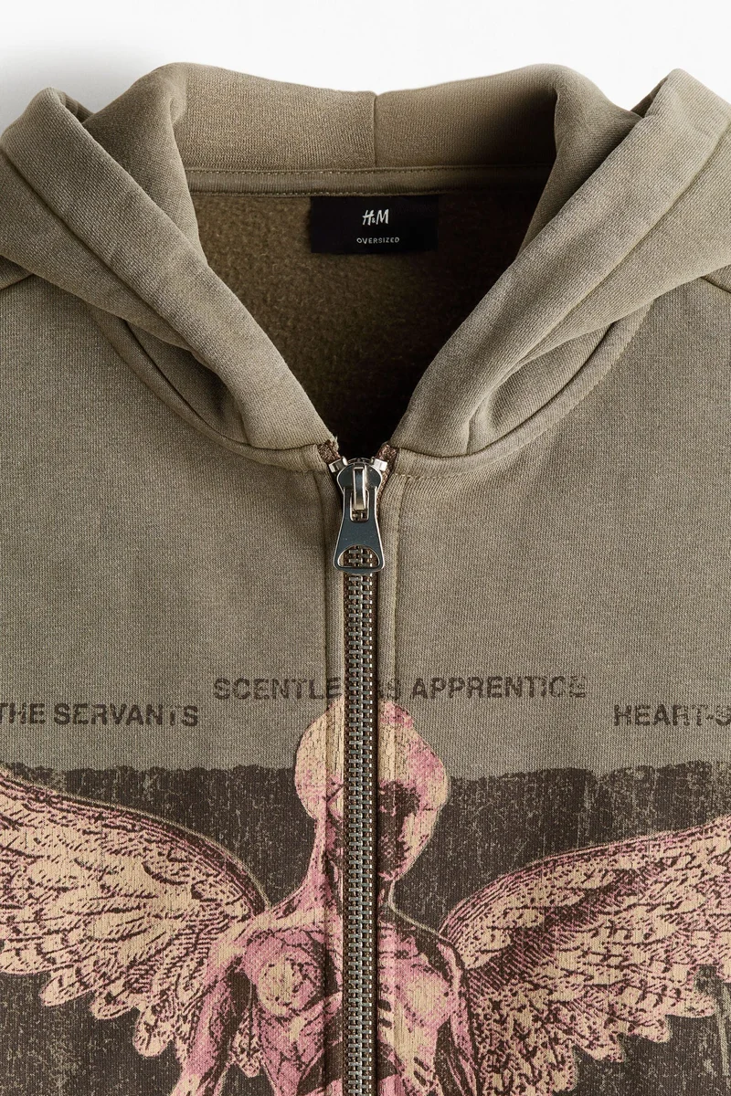 H&M  Oversized Fit Printed zip-through hoodie for Men | Best Price UAE