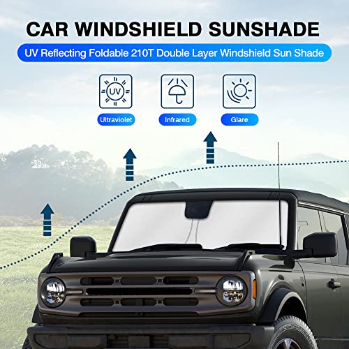 KUST Windshield Sun Shade for Ford Bronco Accessories 2021-2024 2025 (Not for Bronco Sport) Window Sunshade Sun Visor Protector Foldable Blocks UV Rays Keep Your Car Cooler - Image 2