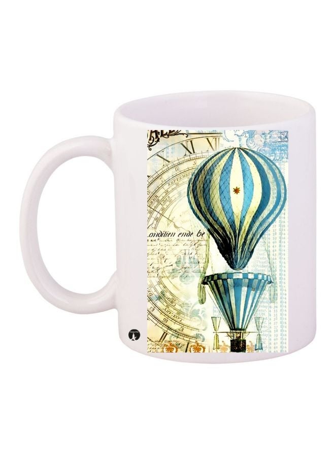 RYN Hot Air Balloon Printed Coffee Mug White/Blue/Beige 11ounce