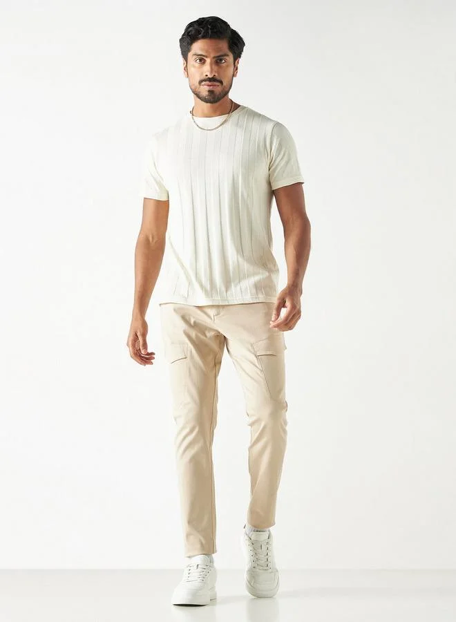 Iconic Iconic Stripe Textured T-shirt with Crew Neck and Short Sleeves