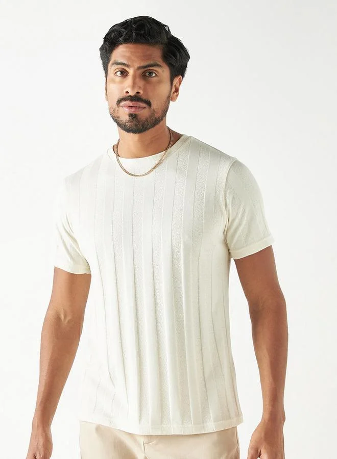 Iconic Iconic Stripe Textured T-shirt with Crew Neck and Short Sleeves