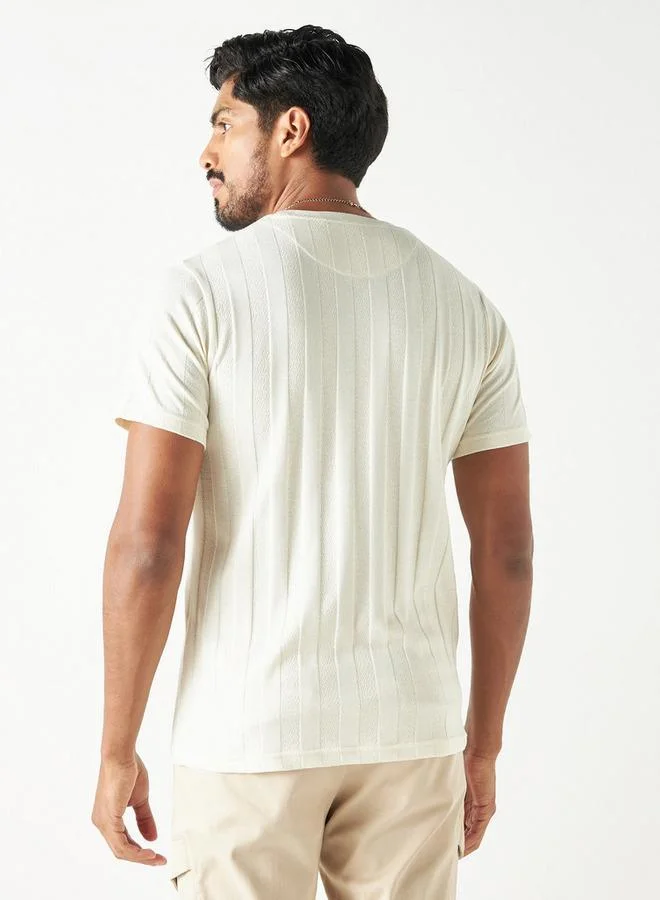 Iconic Iconic Stripe Textured T-shirt with Crew Neck and Short Sleeves