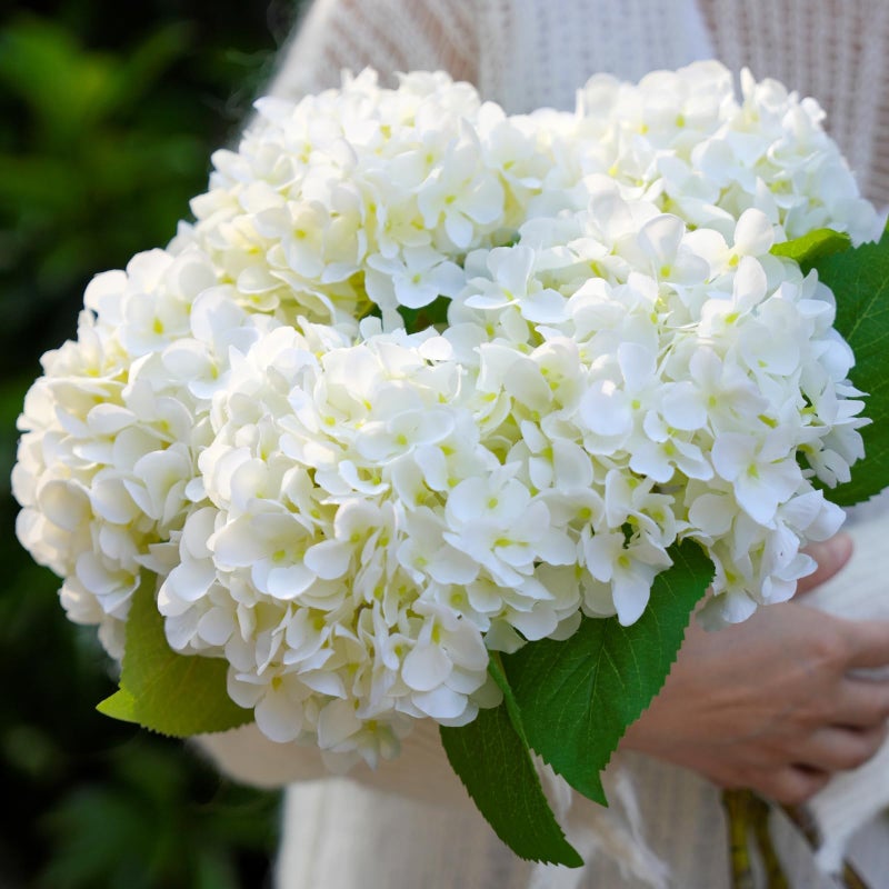 IPLNTS 5pcs 18.5 inch Realistic Fake White Flowers Artificial Silk Hydrangea Flowers Artificial Flowers Faux Hydrangea Stems for Bouquets Home Outdoor Wedding Party Centerpieces Decor (Cream White) - Image 1