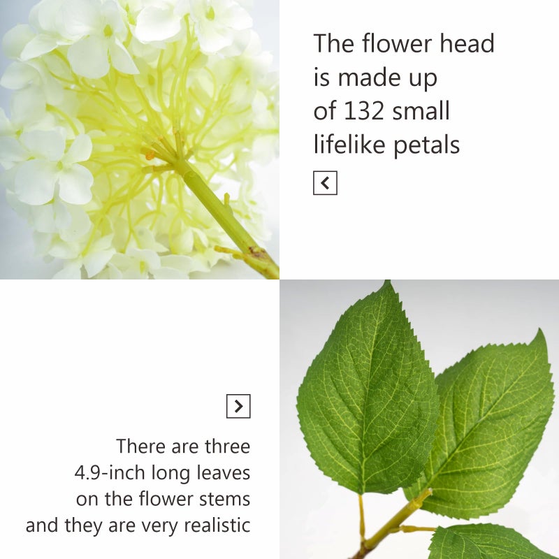 IPLNTS 5pcs 18.5 inch Realistic Fake White Flowers Artificial Silk Hydrangea Flowers Artificial Flowers Faux Hydrangea Stems for Bouquets Home Outdoor Wedding Party Centerpieces Decor (Cream White) - Image 4