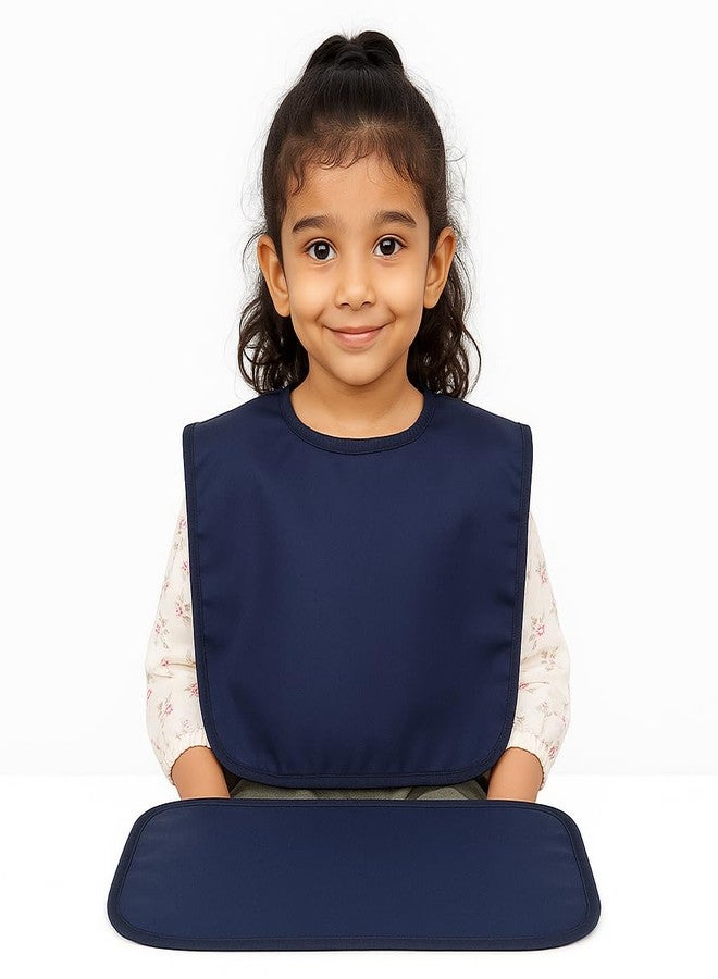 MAKSTILE Waterproof Kids Bib with Food Mat | Lightweight & Foldable | Multi-Functional Clothing Protector for Boys & Girls (6-12 Years) | School Lunch, Eating, Painting, Craft & Travel(Navy Blue) - Image 1