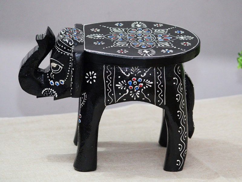 JH Gallery Handcrafted and Emboss Painted Colorful Wooden Elephant Decorative Showpiece Stool (8 Inches Height, Red) - Image 5