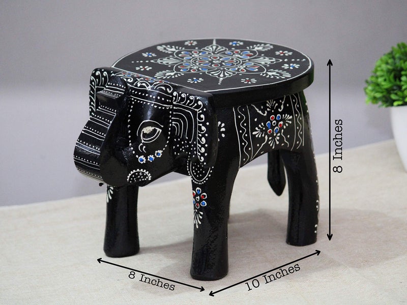 JH Gallery Handcrafted and Emboss Painted Colorful Wooden Elephant Decorative Showpiece Stool (8 Inches Height, Red) - Image 3