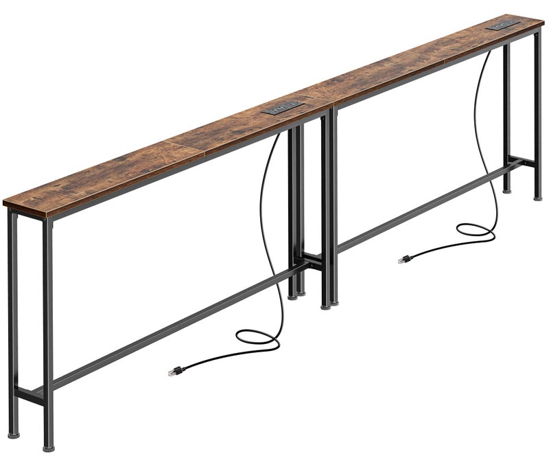 SUPERJARE 94.5 inch Narrow Console Table with Outlet, Sofa Tables, Behind Couch Table, Long Entryway Tables with Charging Station, for Living Room, Rustic Brown - Image 1