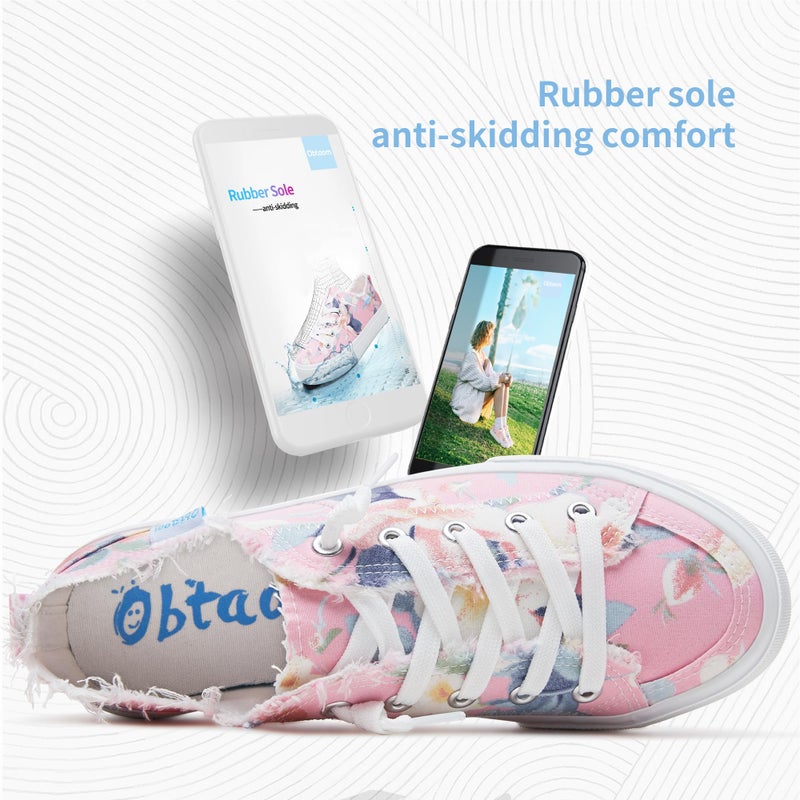 Obtaom Womens Floral Play Canvas Sneakers Cute Tie Dye Slip on Shoes Comfortable Multi Floral Print Canvas Sneakers for Fashion Lady(Pink/Blue,US8) - Image 5