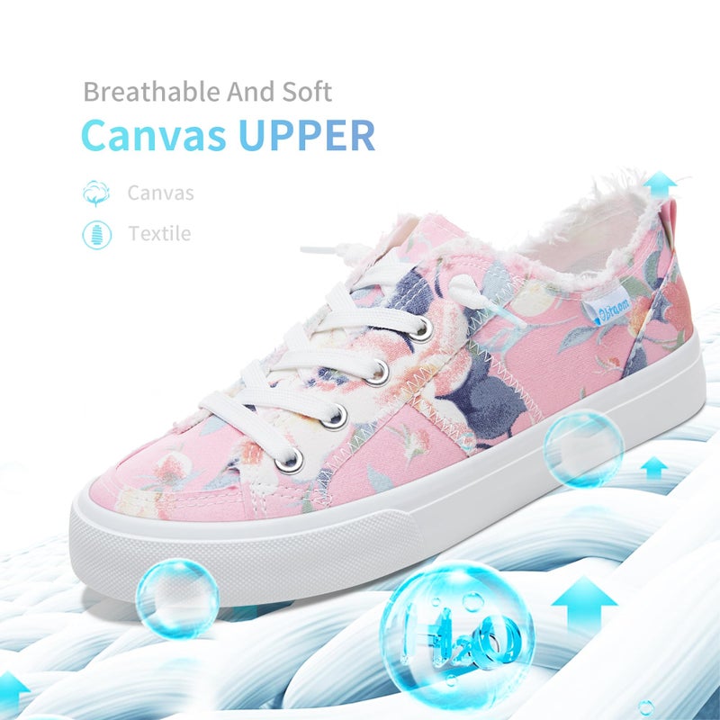 Obtaom Womens Floral Play Canvas Sneakers Cute Tie Dye Slip on Shoes Comfortable Multi Floral Print Canvas Sneakers for Fashion Lady(Pink/Blue,US8) - Image 4