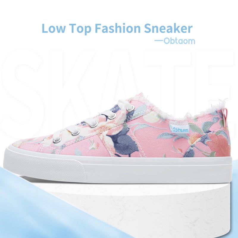 Obtaom Womens Floral Play Canvas Sneakers Cute Tie Dye Slip on Shoes Comfortable Multi Floral Print Canvas Sneakers for Fashion Lady(Pink/Blue,US8) - Image 3