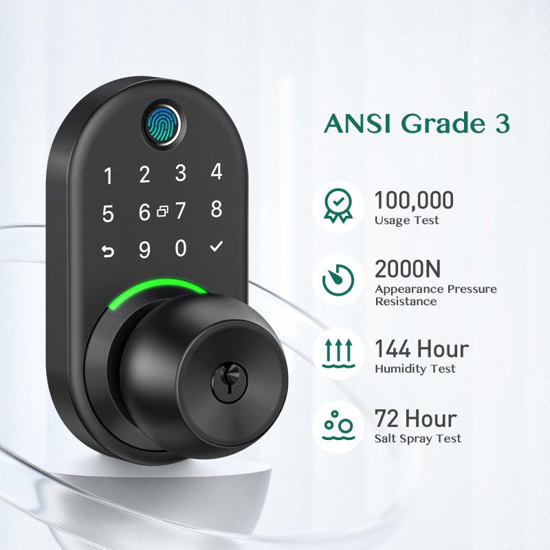 Yamiry Keypad Smart Door Lock with Knob, Yamiry Keyless Entry Digital Lock with Handle, Fingerprint Electronic Knob for Front Door - Image 3