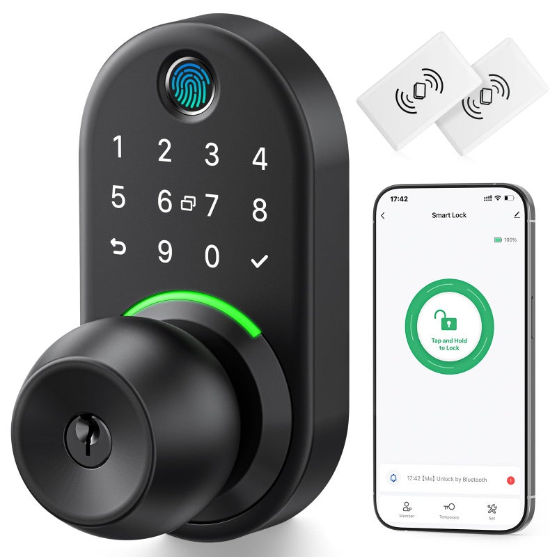 Yamiry Keypad Smart Door Lock with Knob, Yamiry Keyless Entry Digital Lock with Handle, Fingerprint Electronic Knob for Front Door - Image 1