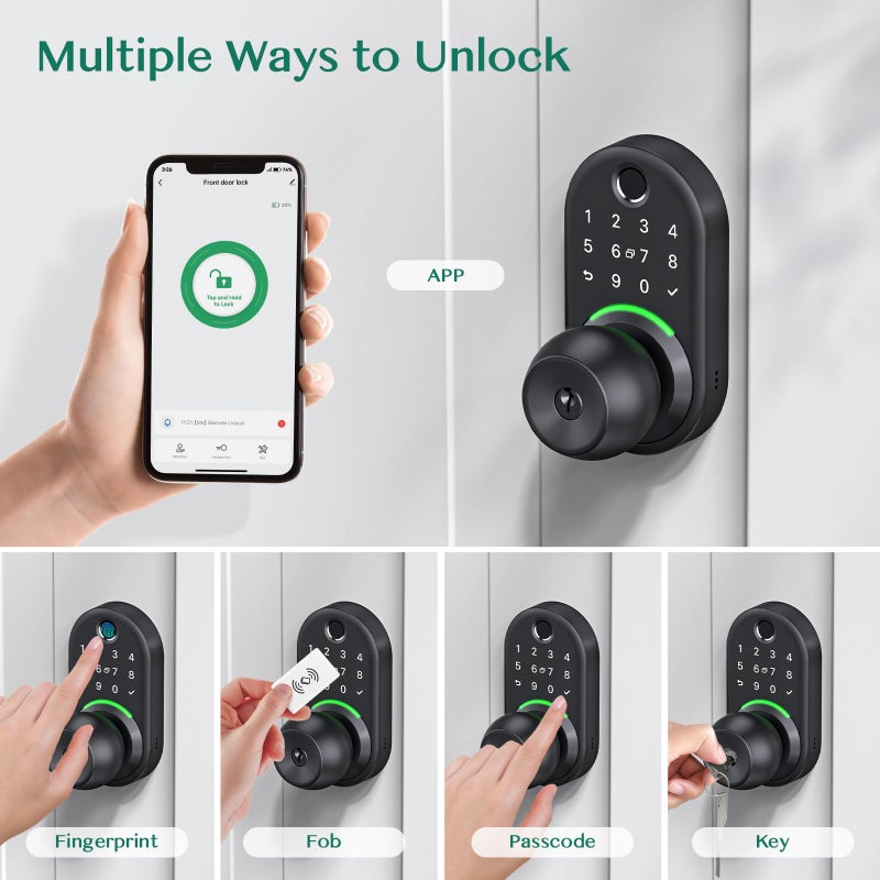 Yamiry Keypad Smart Door Lock with Knob, Yamiry Keyless Entry Digital Lock with Handle, Fingerprint Electronic Knob for Front Door - Image 2