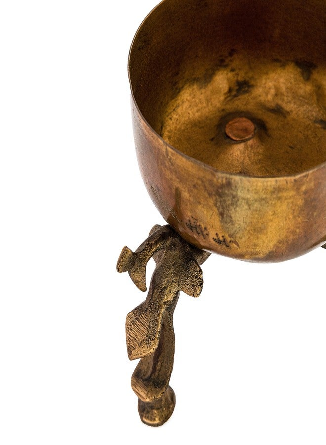 Rhapsodically Made Handmade Vintage Brass Candle Holder Bowl with Stand | Decorative Brass Bowl for Home Décor, Living Room, Puja Room & Table Centerpiece | Elegant Antique Look Candle Stand - Image 2