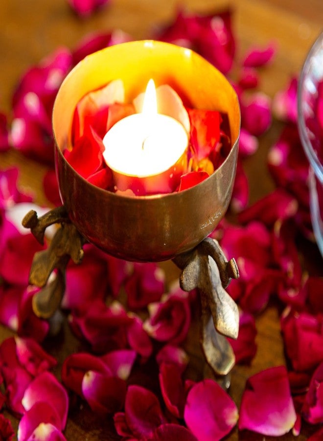 Rhapsodically Made Handmade Vintage Brass Candle Holder Bowl with Stand | Decorative Brass Bowl for Home Décor, Living Room, Puja Room & Table Centerpiece | Elegant Antique Look Candle Stand - Image 4