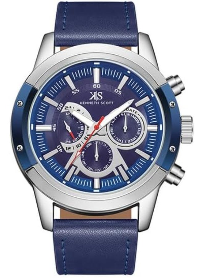 كينيث سكوت ساعة كينيث سكوت رجالي بحركة إبسون ، مينا تناظري وسوار جلدي، أزرق - Image 1