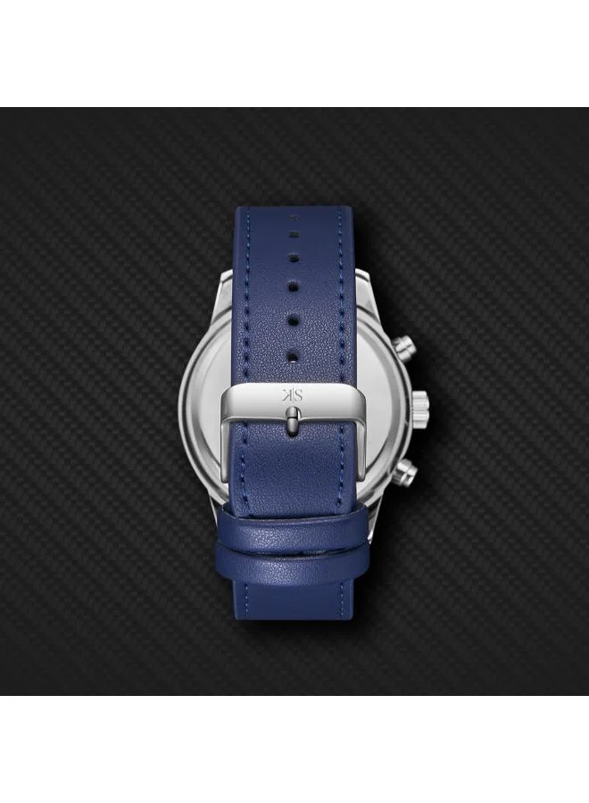 Kenneth Scott Blue Kenneth Scott Men's Epson VX9J Movement Watch, Analog Display and Leather Strap - K24121-SLNN, Blue for Men | Best Price UAE