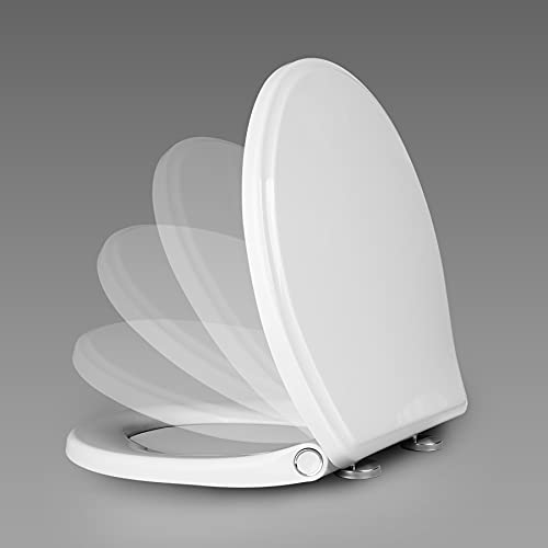 Hibbent Premium Round Toilet Seat with Cover Quiet Close, One-Click to Quick Release, Easy Installation Non-Slip Seat Bumpers, Slow Close Toilet Seat and Cover, Easy Cleaning-White Color - Image 4