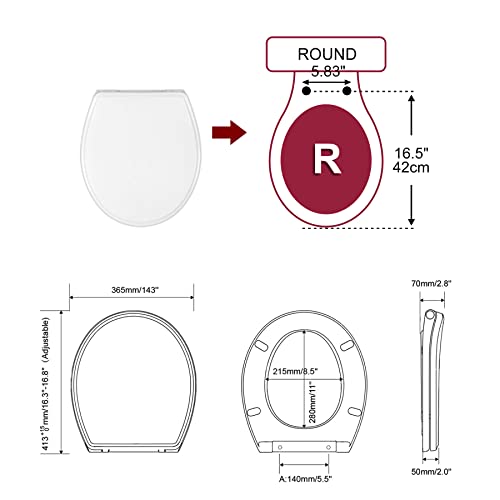Hibbent Premium Round Toilet Seat with Cover Quiet Close, One-Click to Quick Release, Easy Installation Non-Slip Seat Bumpers, Slow Close Toilet Seat and Cover, Easy Cleaning-White Color - Image 5