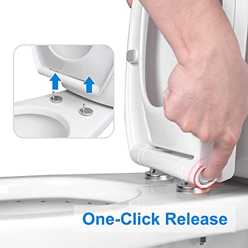 Hibbent Premium Round Toilet Seat with Cover Quiet Close, One-Click to Quick Release, Easy Installation Non-Slip Seat Bumpers, Slow Close Toilet Seat and Cover, Easy Cleaning-White Color - Image 2