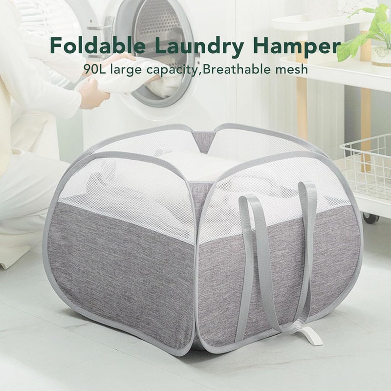 Shock rubber edge 1Pcs Foldable Laundry Hamper, 90L Large Capacity, High Strength Webbing Handle, Thickened Oxford Cloth, Steel Wire Lining, Polyester Mesh (Gray) Long lasting universal build Consistent single item quality Consistent steady quality All-item unified delivery Dispersed regional warehouses Diverse purchase options Salt mist resistant Lightweight Size-sorted warehouse storage Modern versatile shape Intercity storage hub Global flexible assemble picks Elegant appearance Occasional & permanent usable Most item matching trendy design Precision polished solid material On-demand local restock General compatible design Authorized haulage delivery Periodic restock local Certified stocked merchandise Certified local stock Globally spread simple design All user affordable trusted quality - Image 5
