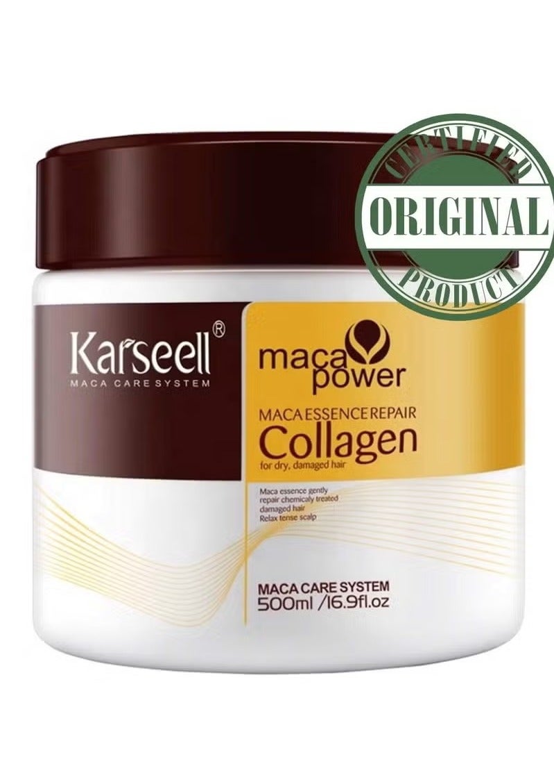 Karseell Collagen Hair Treatment Deep Repair Conditioning Argan Oil Collagen Hair Mask Essence for Dry Damaged Hair All Hair Types 500ml - Image 1