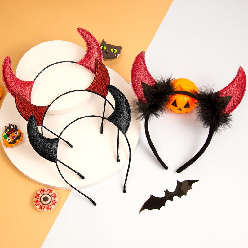 Parma77 Glitter Devil Horns Headband, Black Devil Horns Devil Costume for Women Men Girls, Halloween Fancy Dress Cosplay Hairband (Black) - Image 3