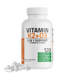 Bronson Vitamin K2 Mk7 With D3 Supplement Vitamin D And K Complex Premium Non Gmo 120 Capsules  - Image 1