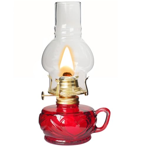 SYOENK Large Rustic Kerosene Lamp Lantern Chamber Antique Oil Lamps for Indoor Use Home Decor Lighting Vintage Glass Clear (Red) - Image 1