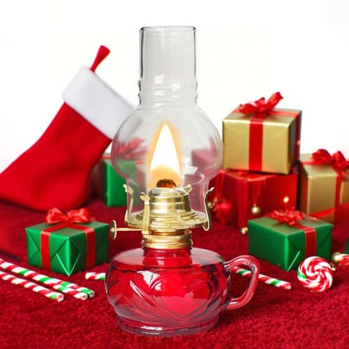 SYOENK Large Rustic Kerosene Lamp Lantern Chamber Antique Oil Lamps for Indoor Use Home Decor Lighting Vintage Glass Clear (Red) - Image 4