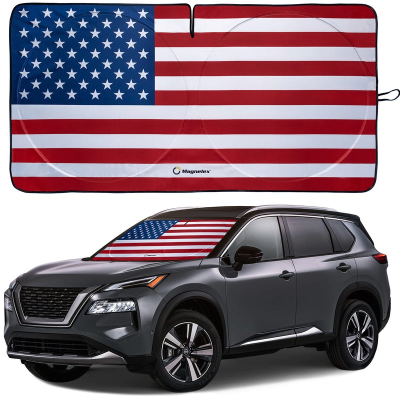 American Flag Windshield Sun Shade HighResolution Car Shield with Mirror CutOut for Automotive Interior Protection Heat Reduction Folding Sunshade Storage Bag Medium Original