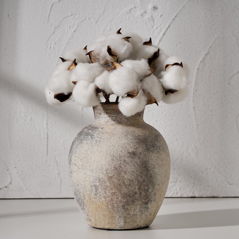 SIDUCAL Ceramic Decorative Flower Vase 6 Inch Pottery Rustic Farmhouse Boho Whitewashed Terracotta Vase for Home Decor Table Living Room Bathroom Shelf Mantel Decoration