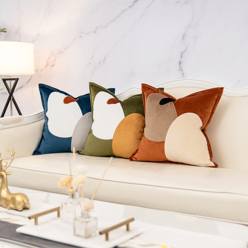 Yangest Dark Orange Decorative Velvet Throw Pillow Cover with Cloth Texture Patchwork Cushion Case Modern 20x20 Inch Pillowcase for Sofa Couch Bedroom Living Room Home Decor - Image 5