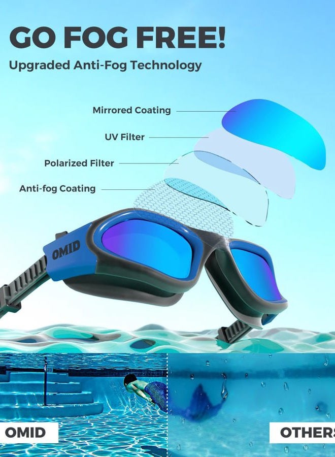 OMID Swim Goggles, Comfortable Polarized Swimming Goggles, Anti-Fog Leak Proof UV Protection Crystal Clear Vision Triathlon Swim Goggles with Protective Bag for Men Women Adult Youth Teens - Image 3