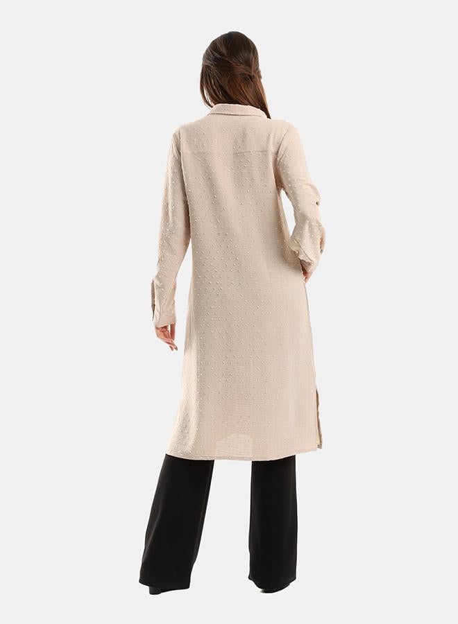 kady Jamila Women Self Stitches Tunic with Sided Slits ,beige-XXL - Image 3