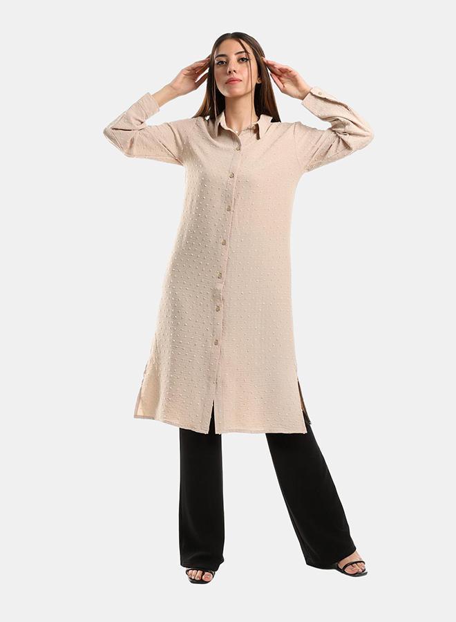 kady Jamila Women Self Stitches Tunic with Sided Slits ,beige-XXL - Image 1
