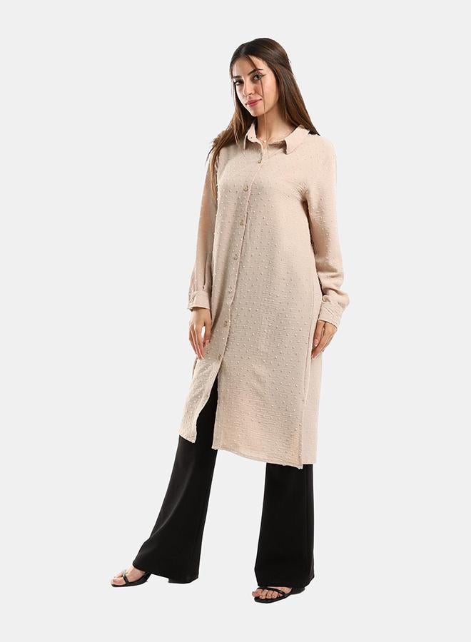 kady Jamila Women Self Stitches Tunic with Sided Slits ,beige-XXL - Image 2