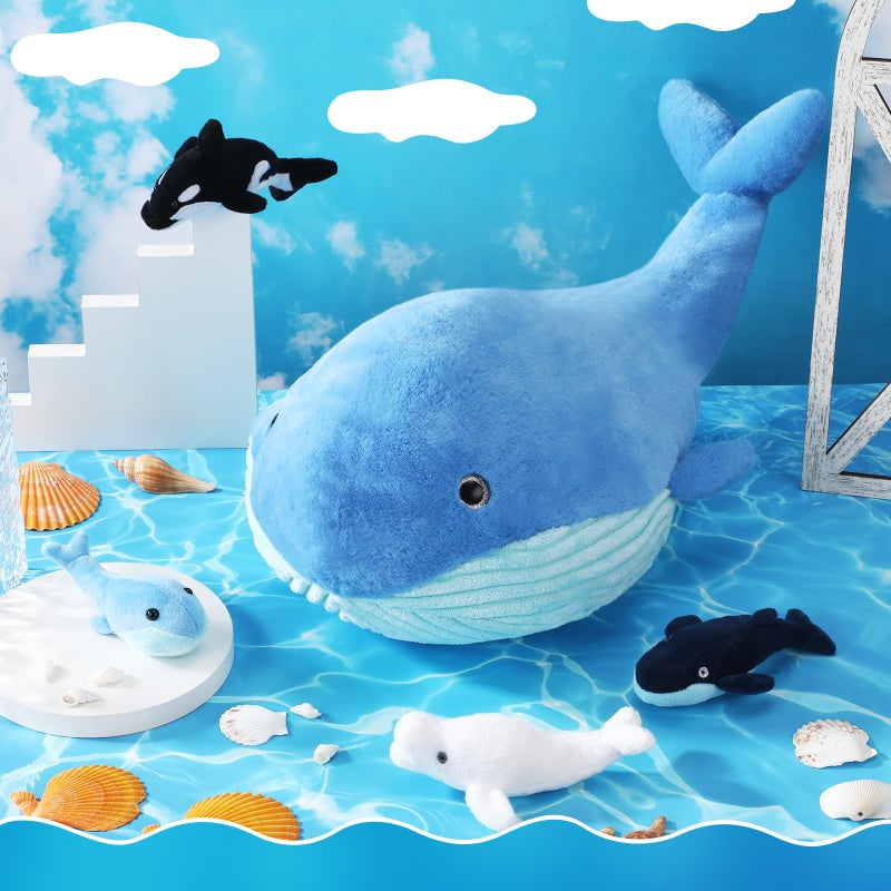 RoundFunny 215in Mommy Whale Stuffed Animal with 4 Small Whales Cute Soft Cotton Plushies Cartoon Hugging Gifts for Birthday Ocean Sea Creature Lover Nursery Decor Blue - Image 3