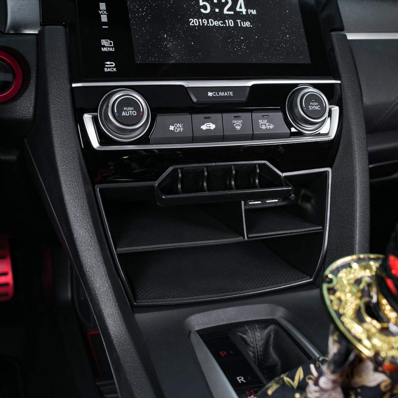 Thenice for 10th Gen Civic Central Console Storage Box Coins Trays Cards Organizer with USB Extension Cable Compatible with Honda Civic 2016 2017 2018 2019 2020 2021 - Image 4