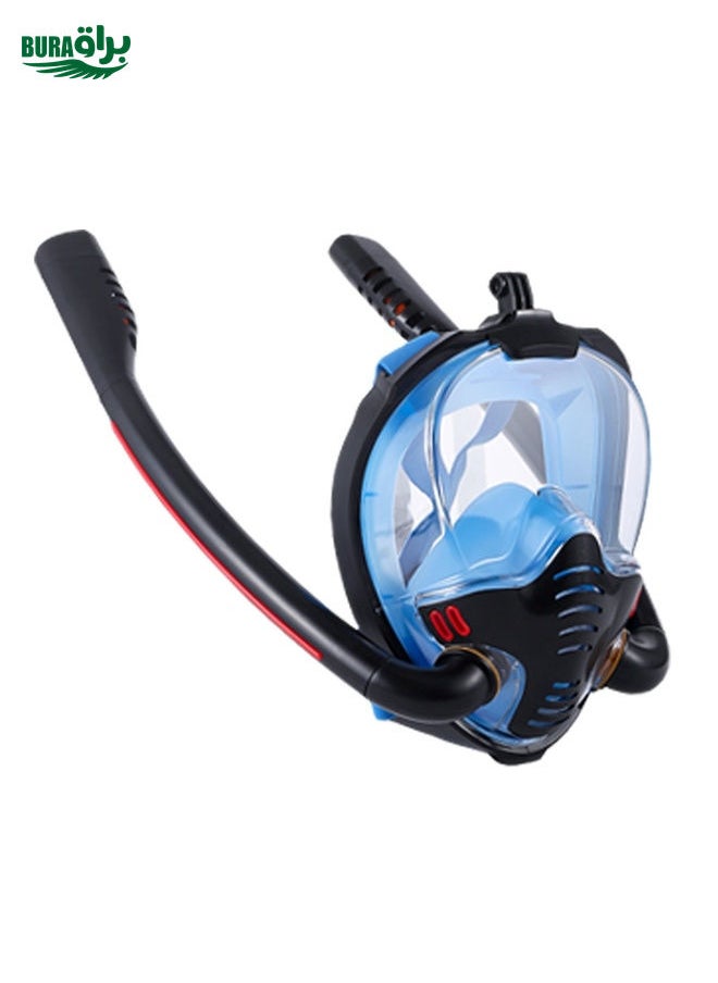 BURAQ - Snorkeling Mask Double Tube Silicone Full Dry Diving Mask Adult Swimming Mask Diving Goggles, Size: S/M(Black/Blue) - Image 1